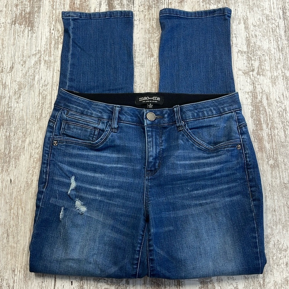 Mac and Me You Are So Loved Distressed Straight Leg Jeans Size 6